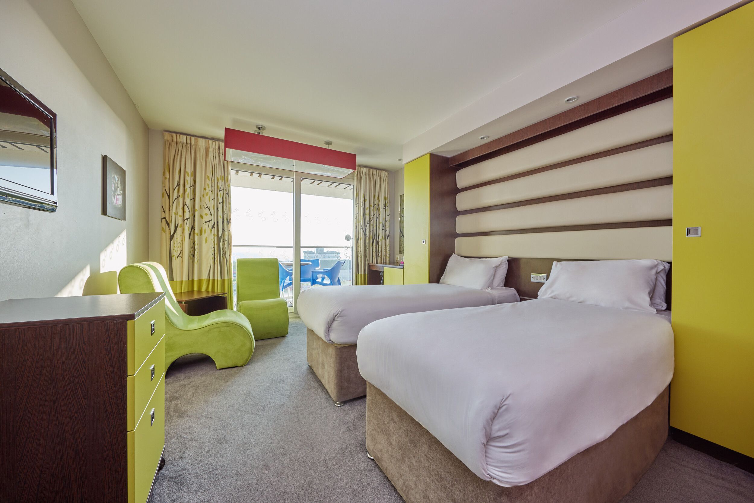 A twin bedroom with balcony in Ocean Hotel at Bognor Regis.