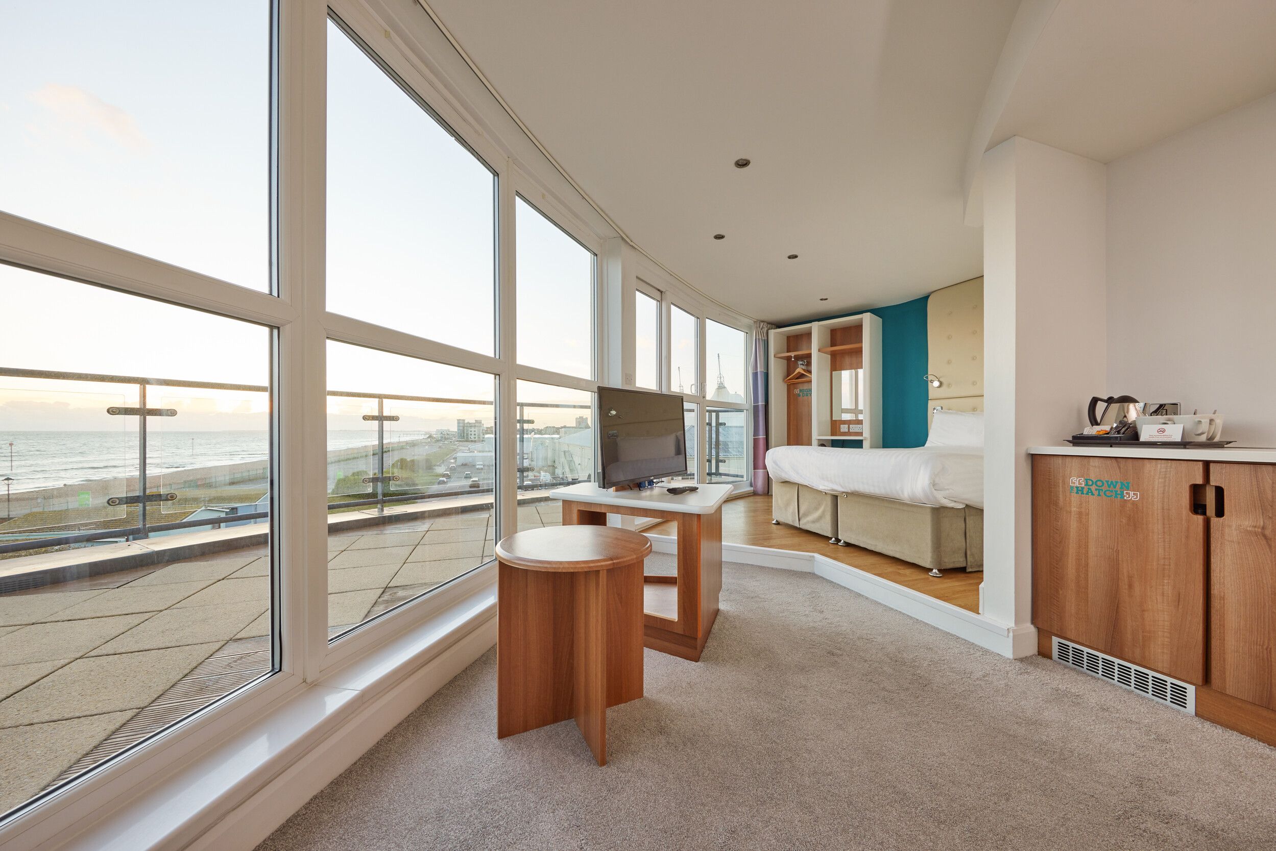 A double bedroom with living room in our Shoreline Hotel at Bognor Regis.