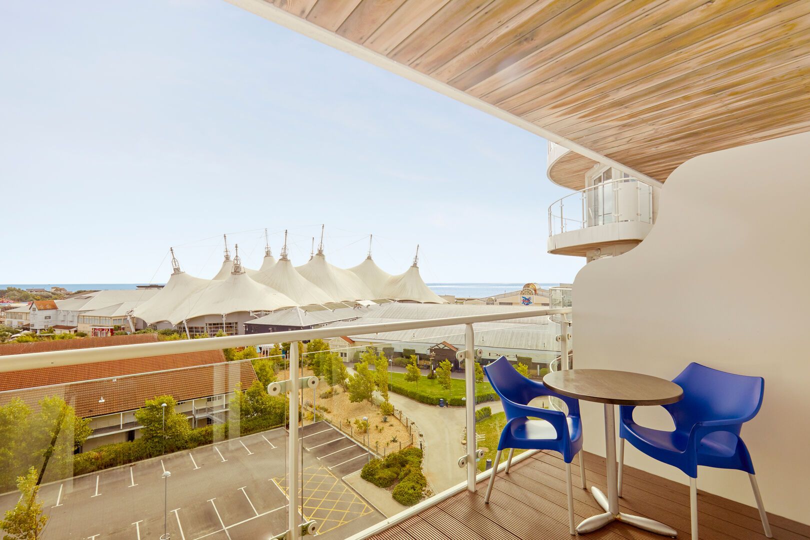 A terrace overlooking the Skyline Pavilion in our Wave Hotel Apartments at Bognor Regis.