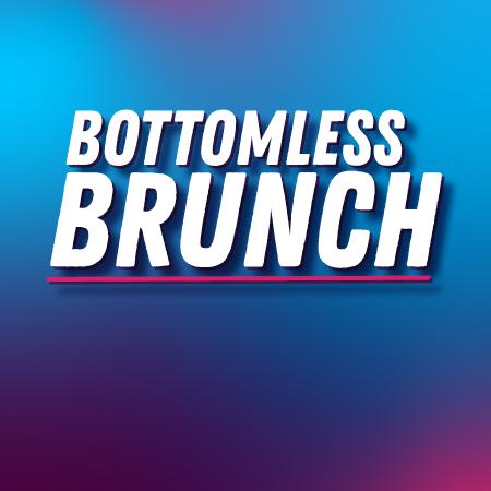 Bottomless Brunch text on a blue and purple gradient background