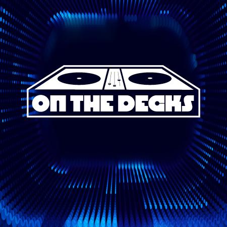 On the Decks graphic with a turntable icon on a blue soundwave background