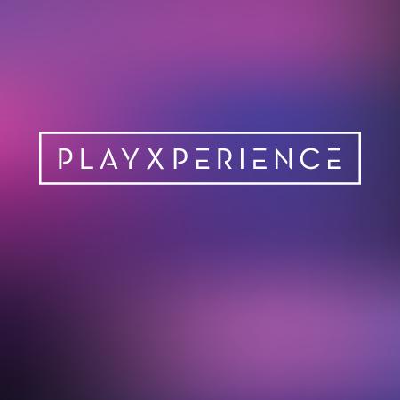PlayXperience logo in a thin white outline box on a purple gradient background