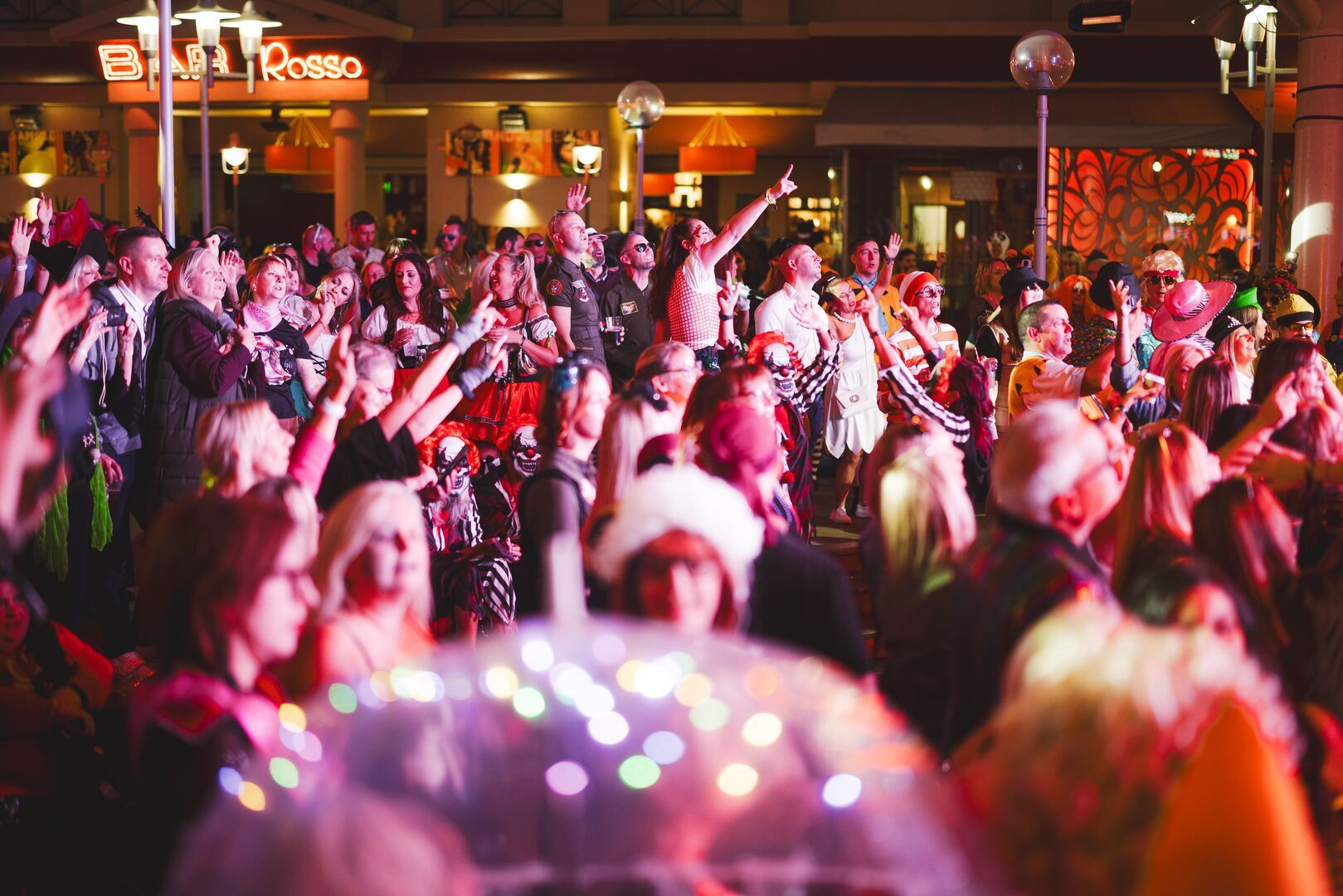 A wide shot of the crowd at a Halloweekender.