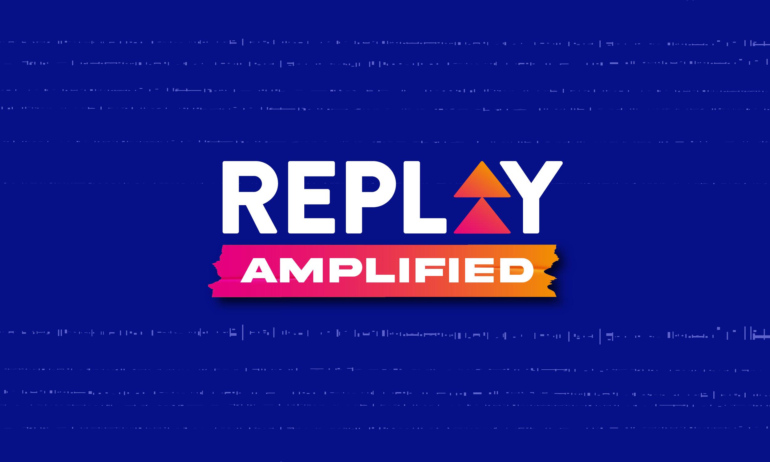 Replay Amplified logo on a blue background