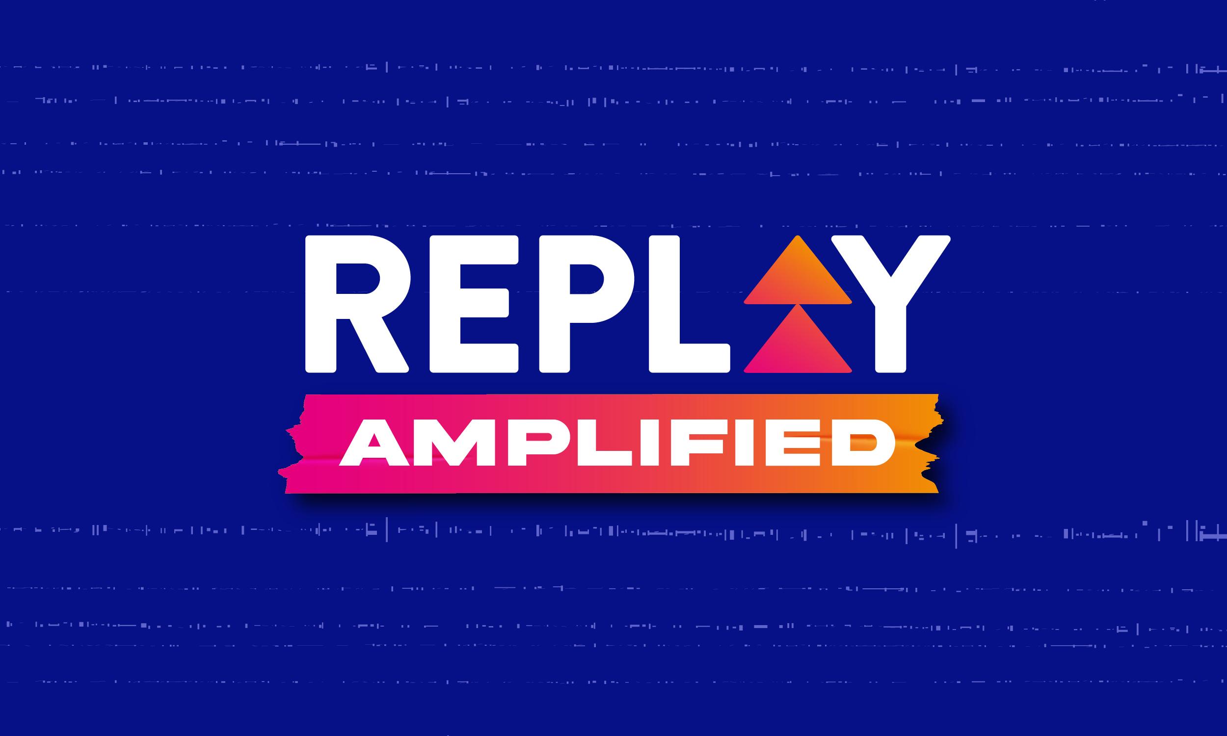 Replay Amplified logo on a blue background