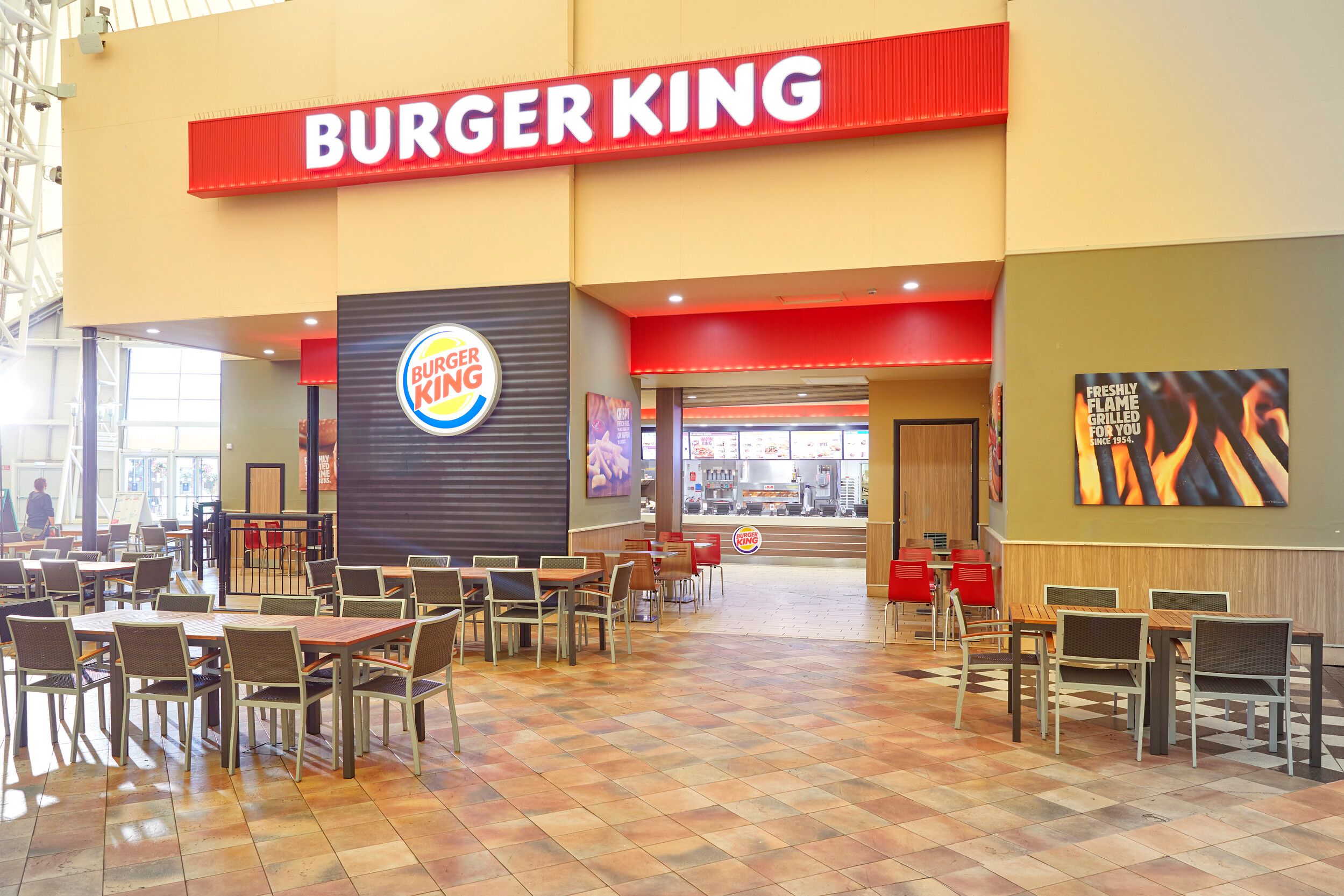 An empty dining area at Burger King.