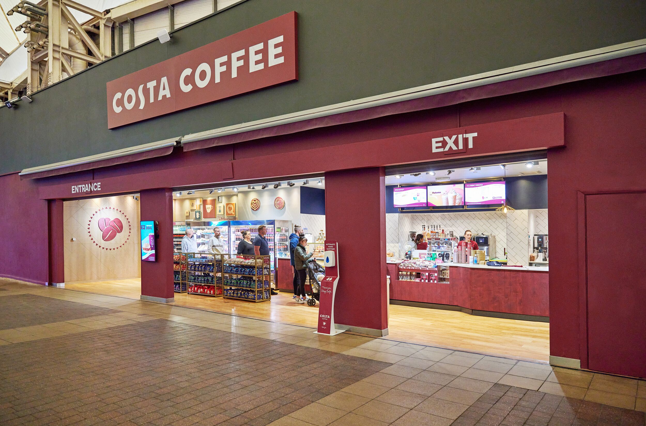An outdoor view of Costa Coffee.