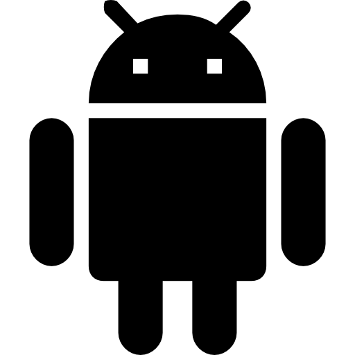 Black Android robot logo on a transparent background, representing the Android operating system.