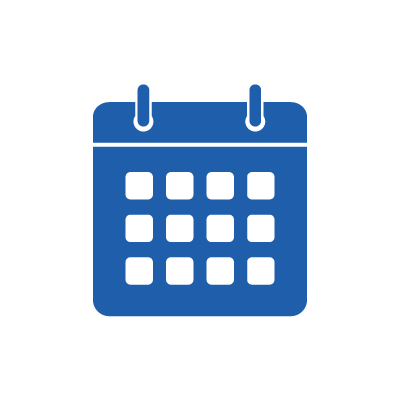 A blue icon of a calendar indicating a bookable availability for shows or activities.