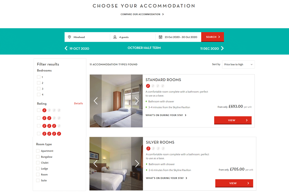 Step 1 of a process to book a break via the Holiday Credit page.