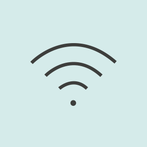 Wi-Fi signal icon with three curved lines radiating upwards from a central dot.