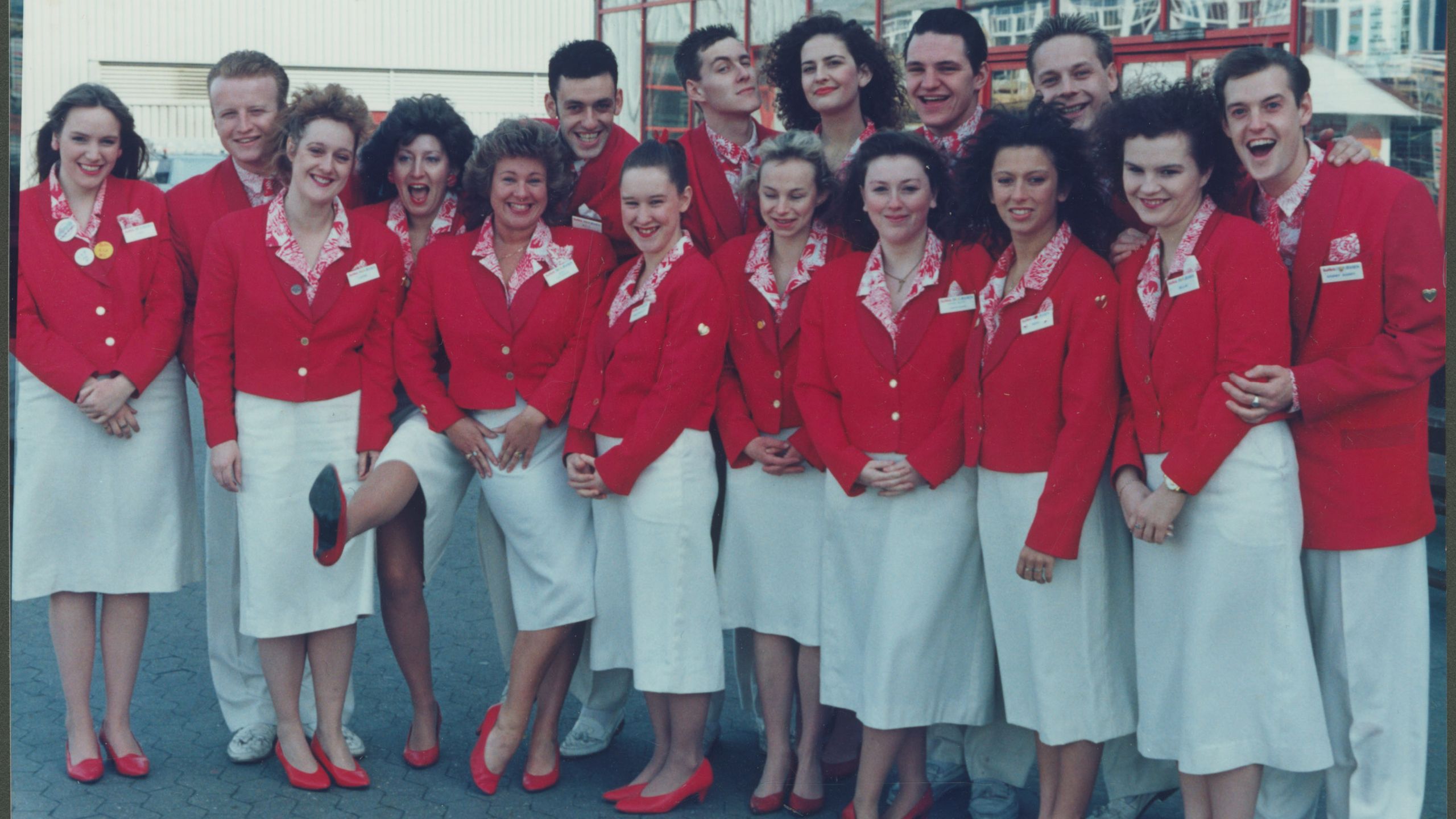 An old photo of the Redcoat team at a Butlin's resort.