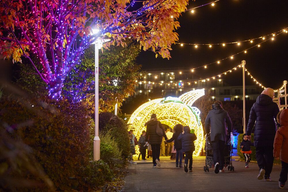 A view of the scareground at night.