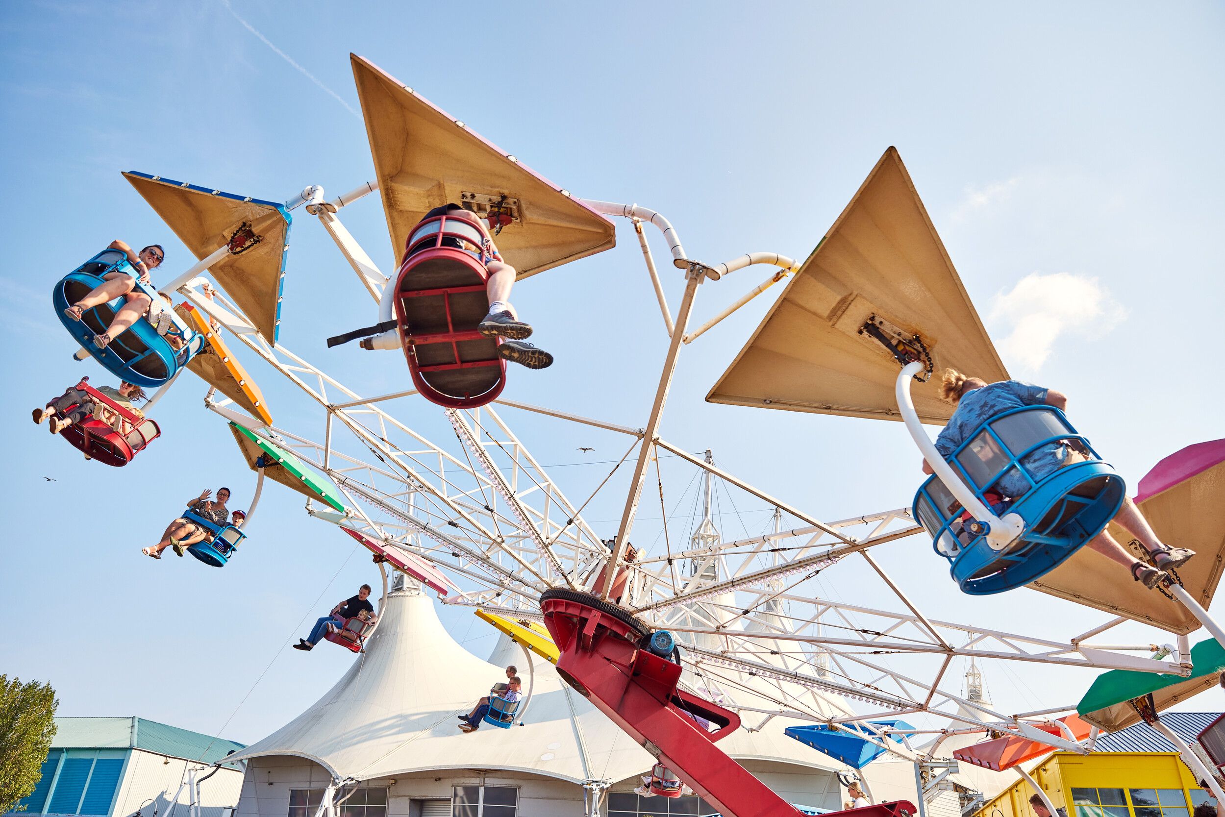 A close-up of the Paratrooper fairground ride.