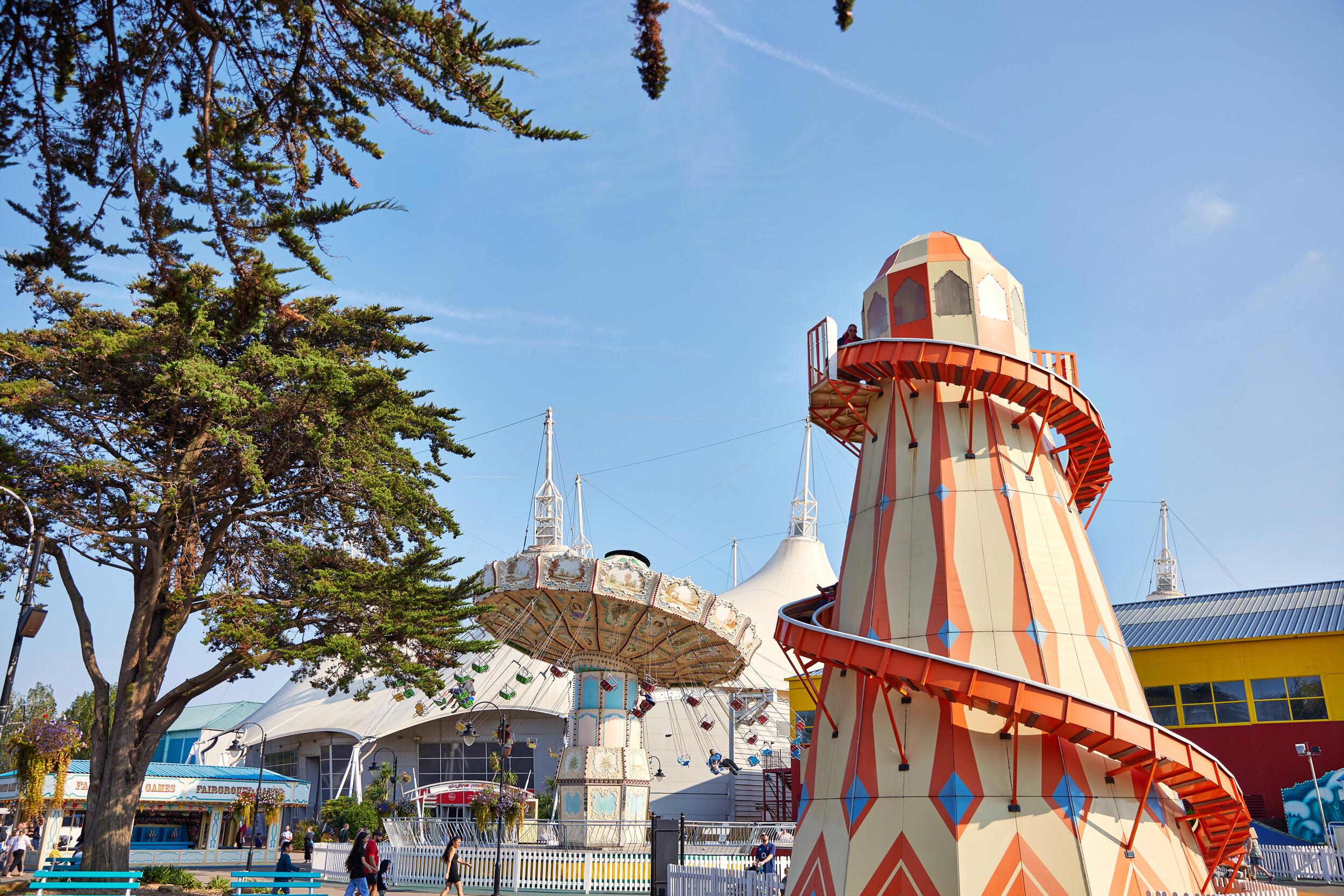 A close up of the Minehead fairground Helter Skelter.