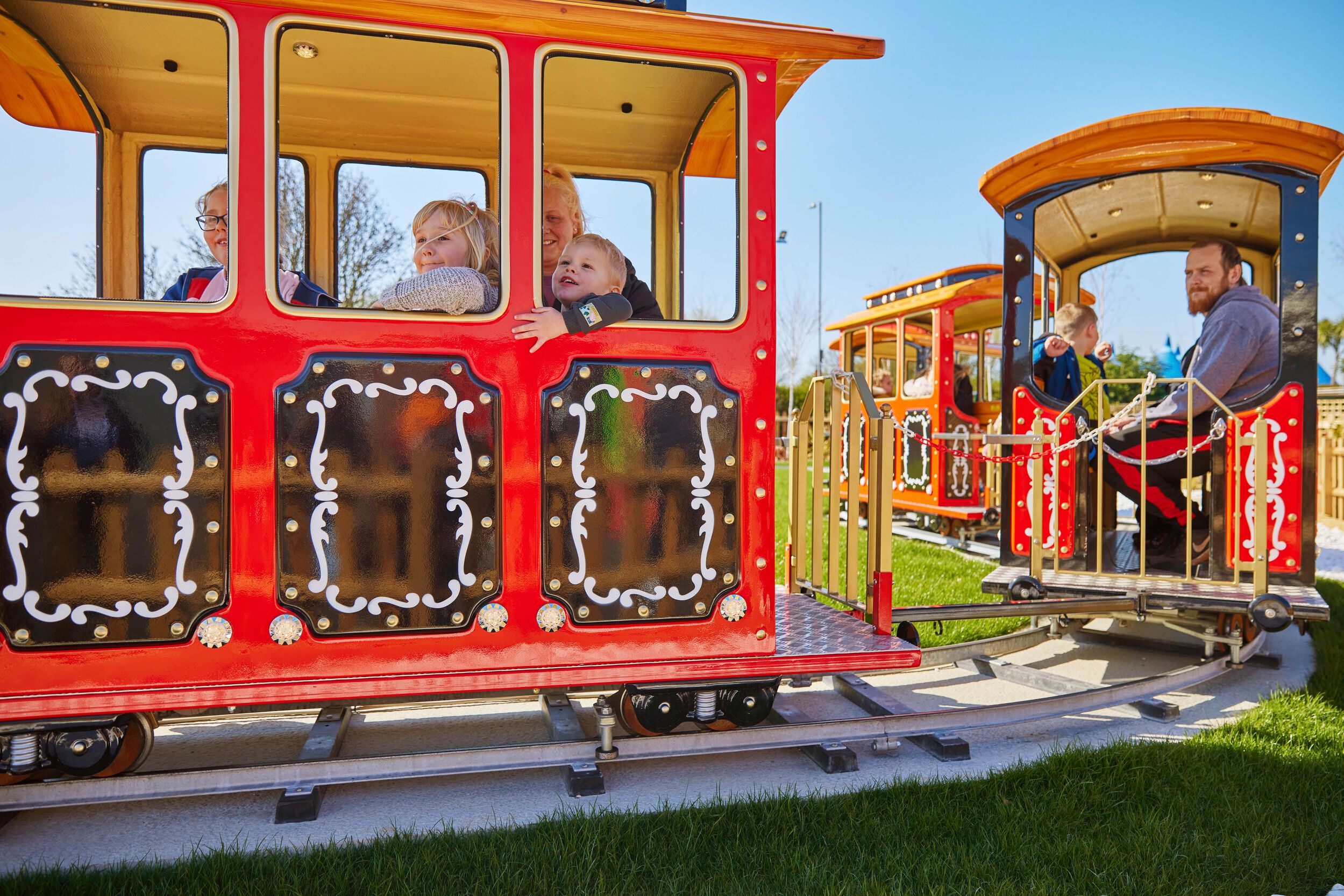 A close up of the Santa Fe Express train fairground ride.