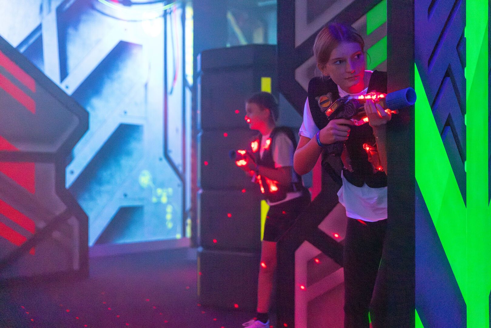 Two people playing Laser Tag at Playxperience.