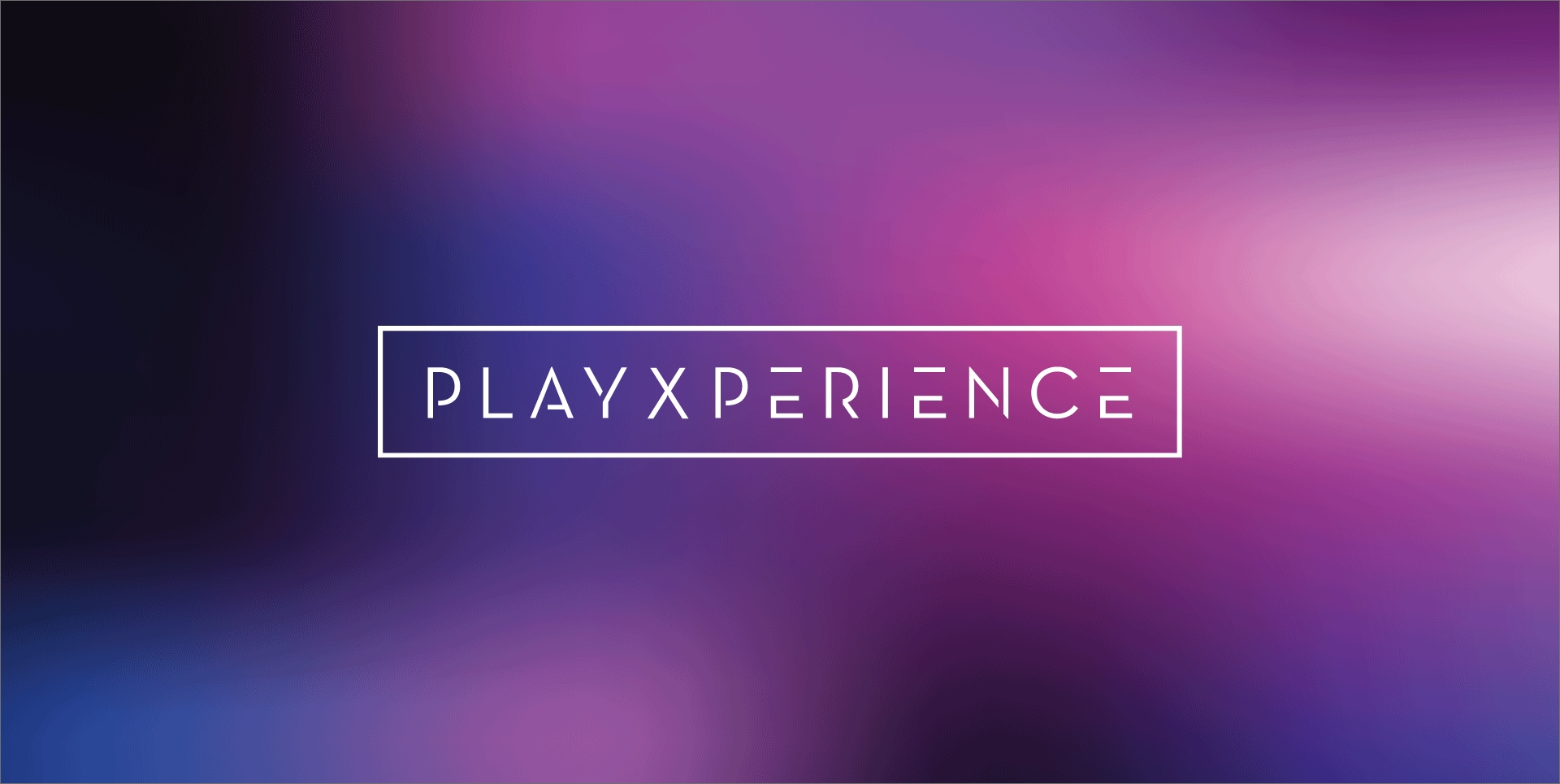 The logo for a Playxperience. Featuring a purple and pink background with the words "PLAYXPERIENCE" written on top in white font and surrounded by a white box.