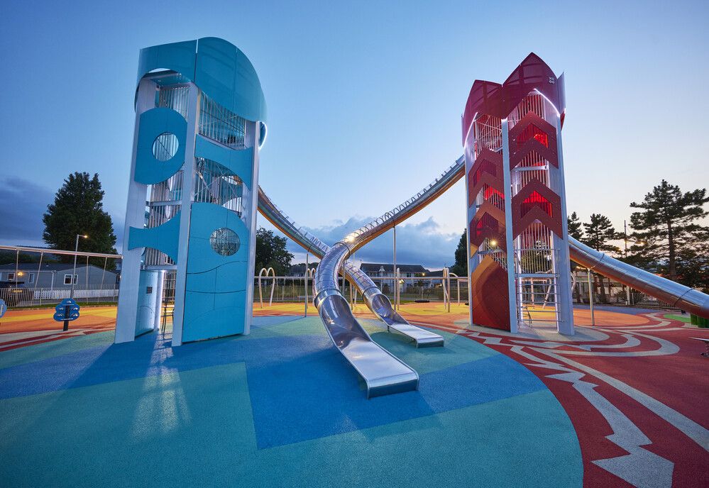 A photo of the two Skypark climbing towers at Minehead resort.