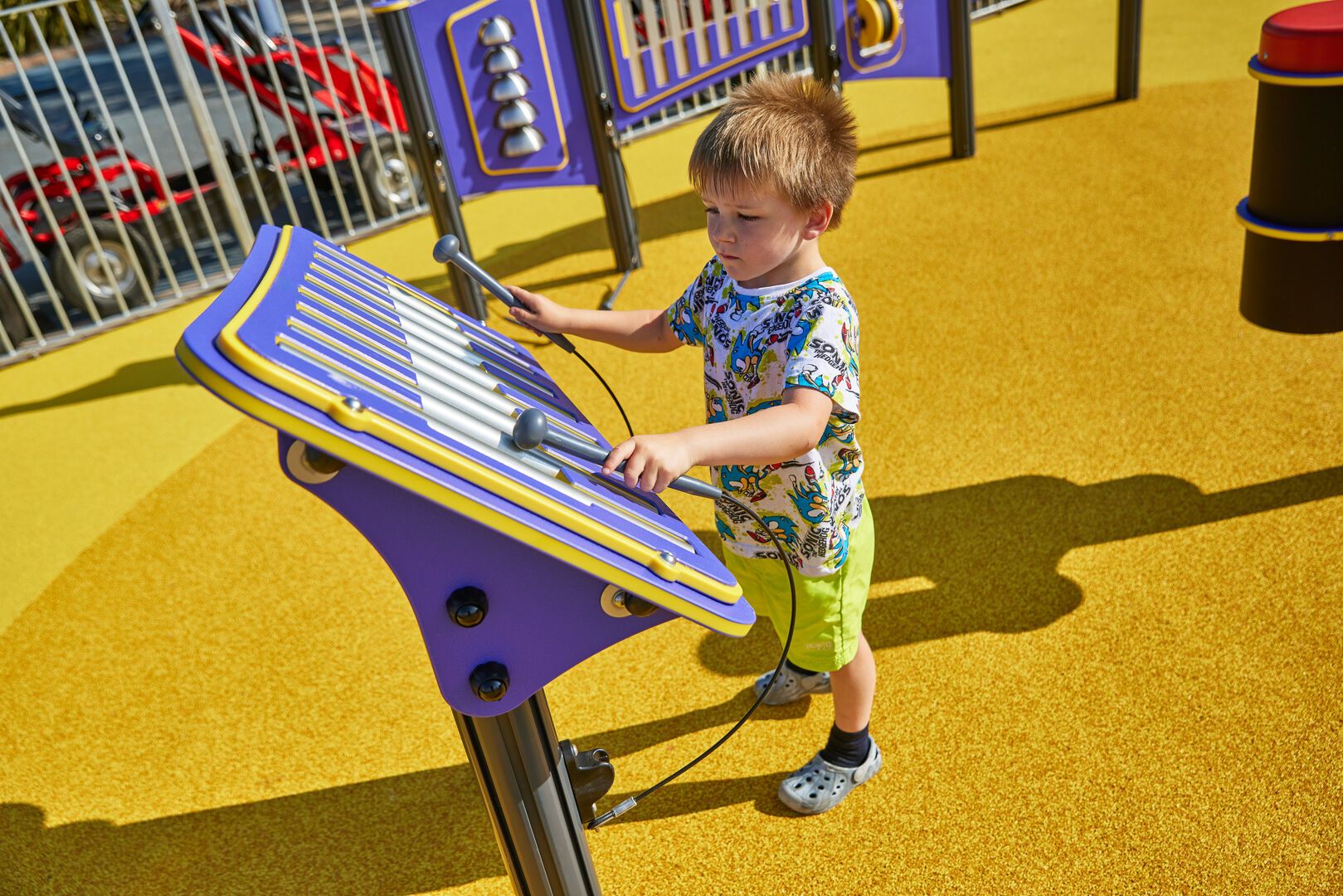 A young boy plays at the Skypark.