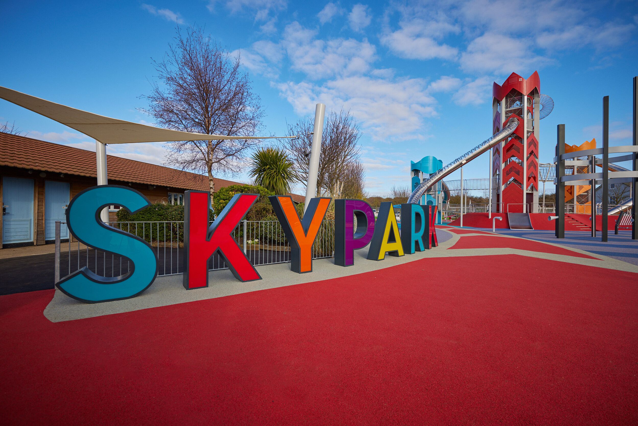 A colourful "SKYPARK" signage.