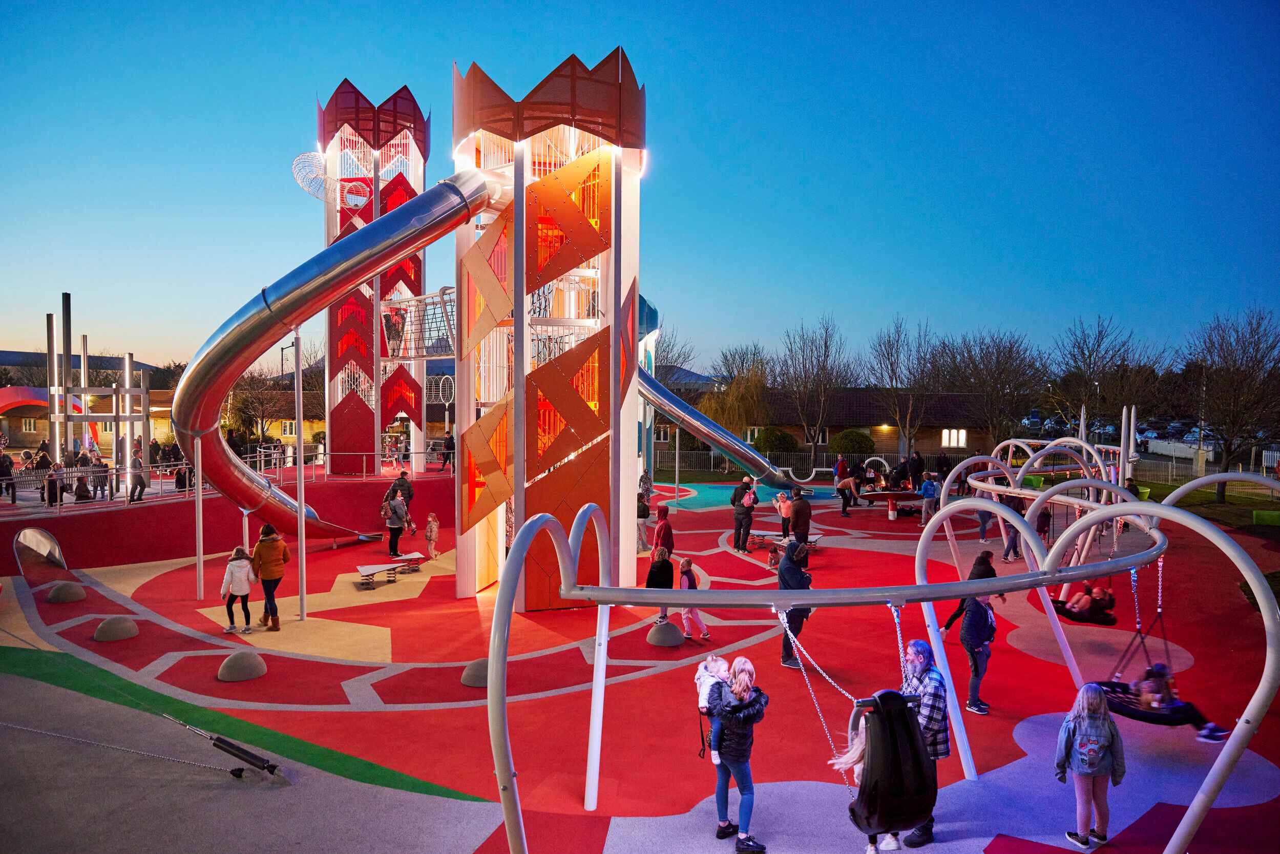 A view of the Skypark with different tower slides.