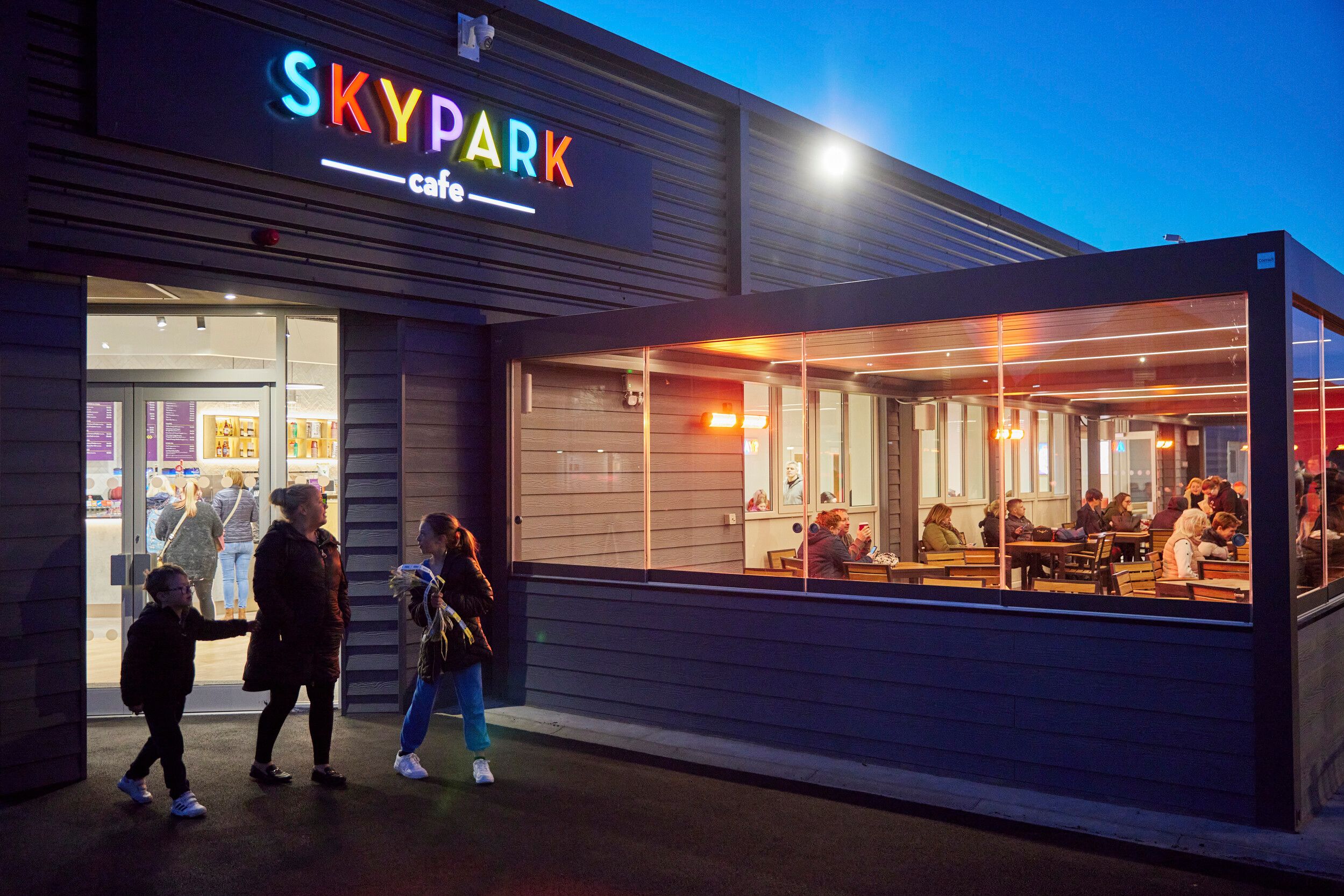 An entrance to the Skypark Cafe.