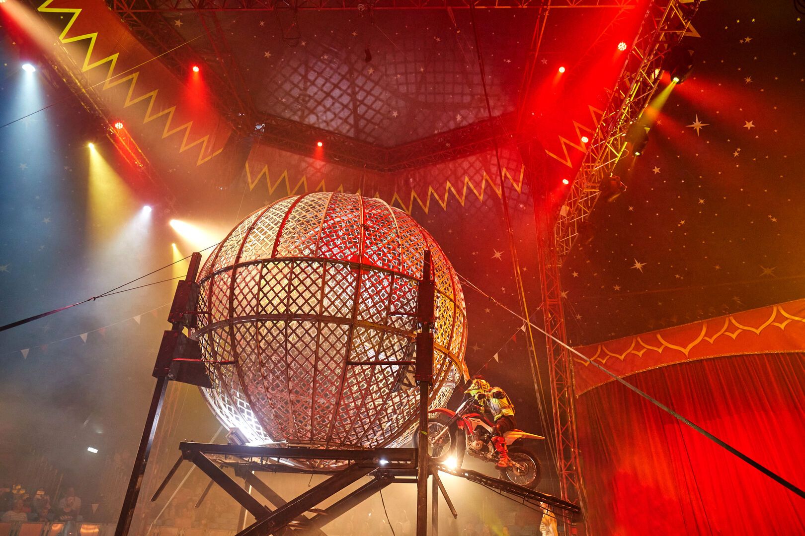 A photo of the globe used for the Motorbikes in the Globe show at Big Top Circus.