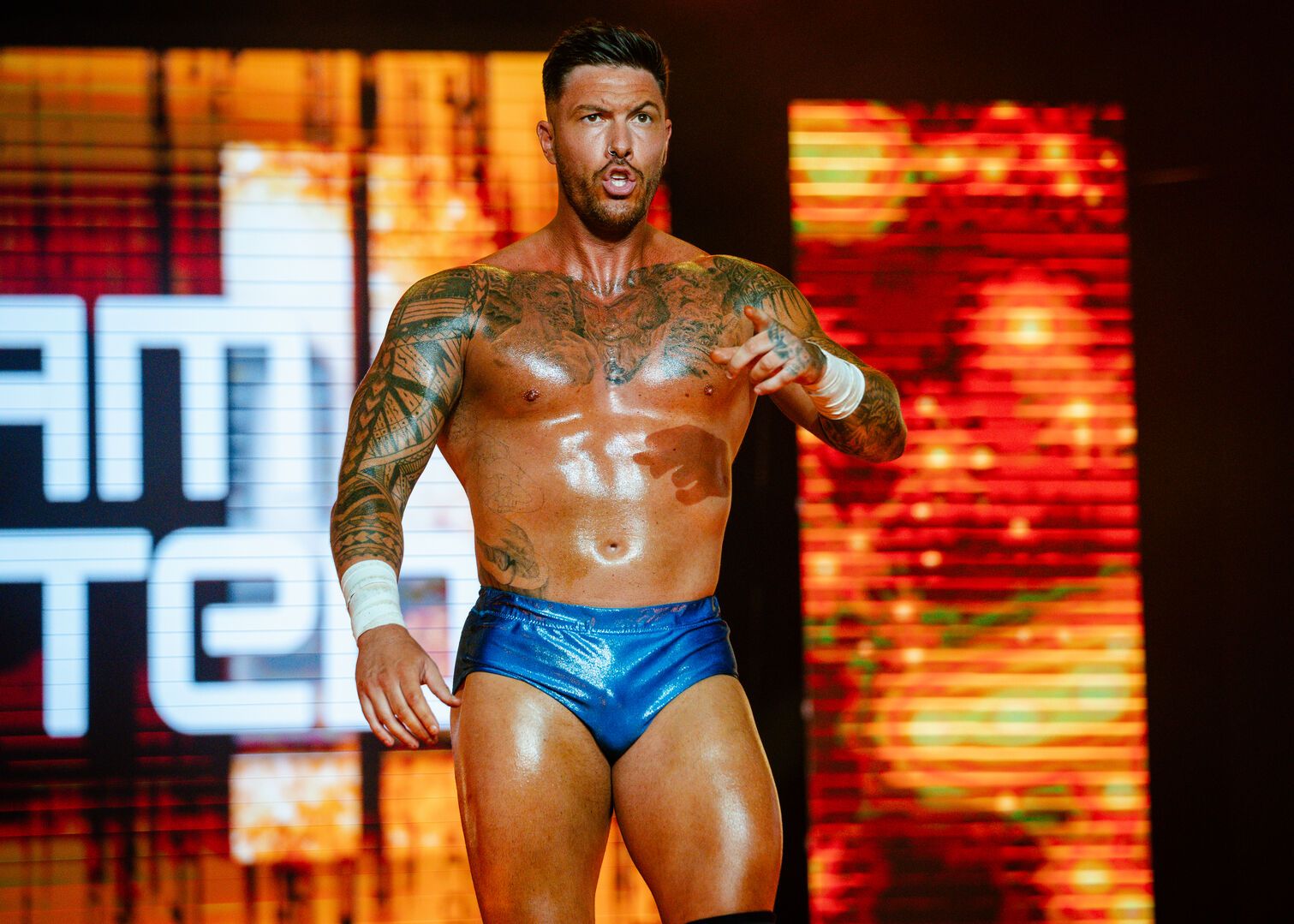 A close-up of a wrestler for the Maximum Pro Wrestling show.