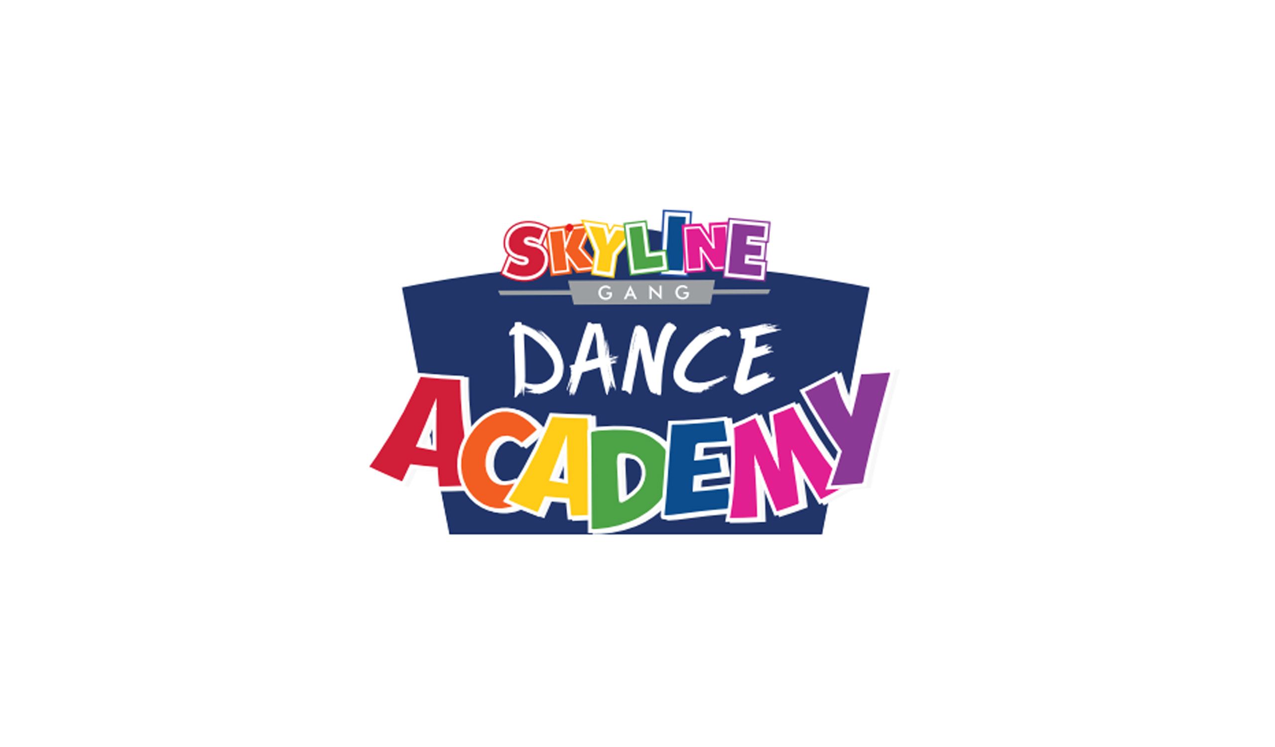 The logo for Skyline Gang Dance Academy, written in a multi-coloured, bold font. Set against a white background.