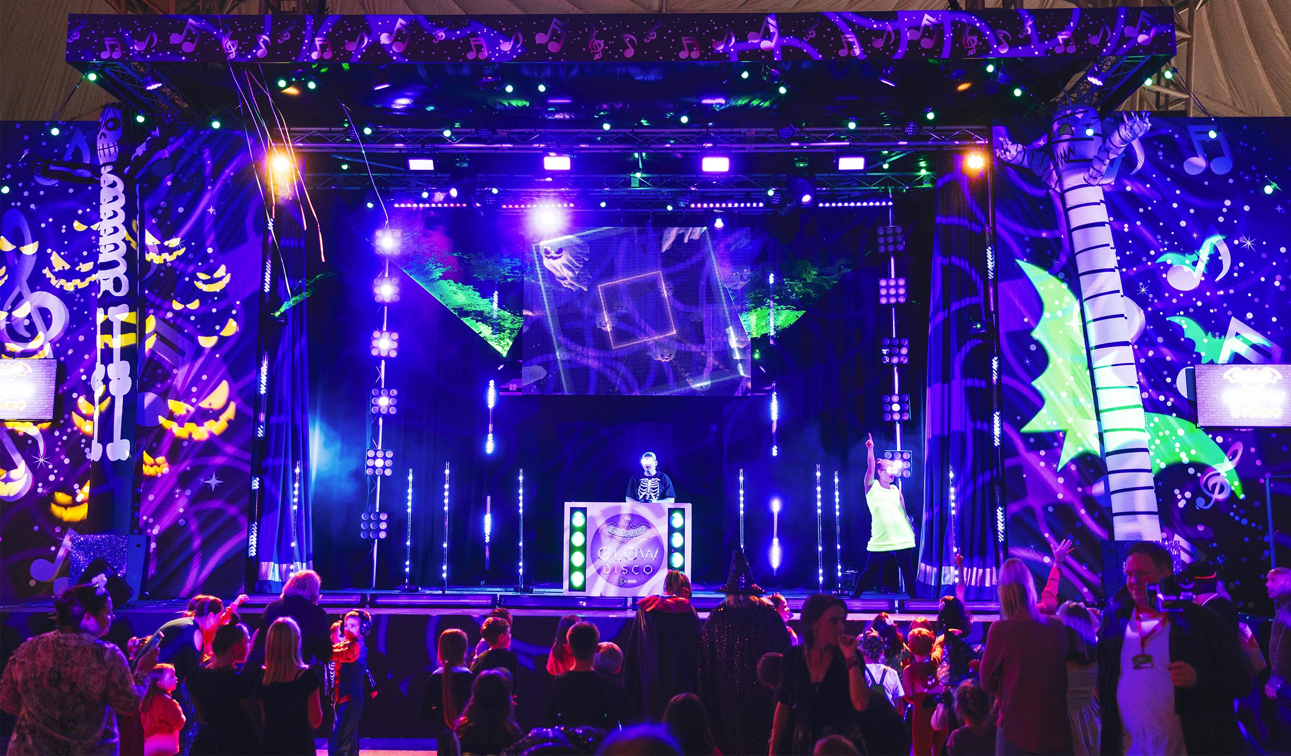 The stage for Halloween Glow Disco at Butlin's.